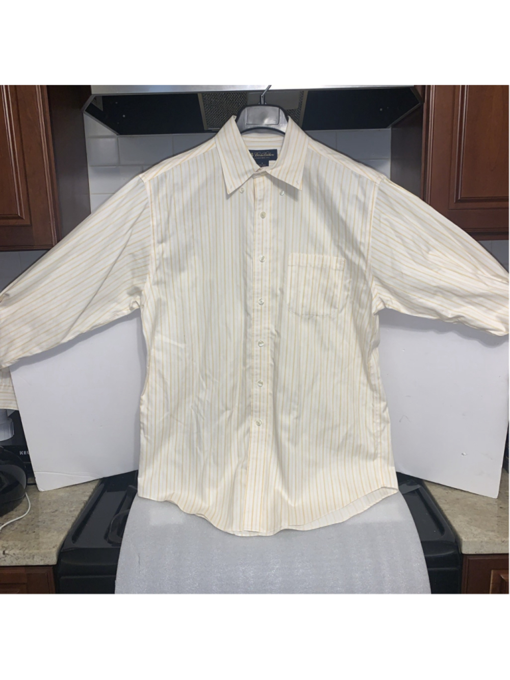 BROOKS BROTHERS Button Down Dress Shirt Mens M Non Iron Yellow Striped Cotton